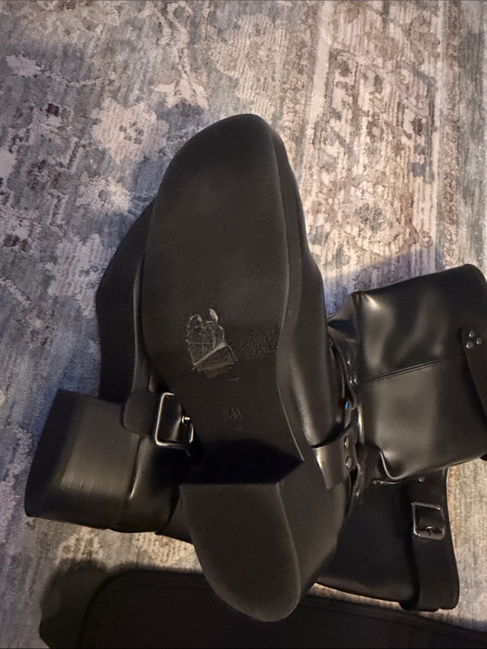 H&M Black Buckle Mid-Calf Leather Heeled Boots - Picture 5 of 6